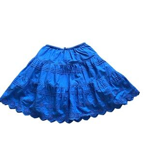 Girls Mini Boden Blue Ruffled Eyelet Skirt Size 7-8Y